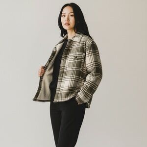 Lucky Brand Sherpa Jacket - Green Plaid Shacket - Size M